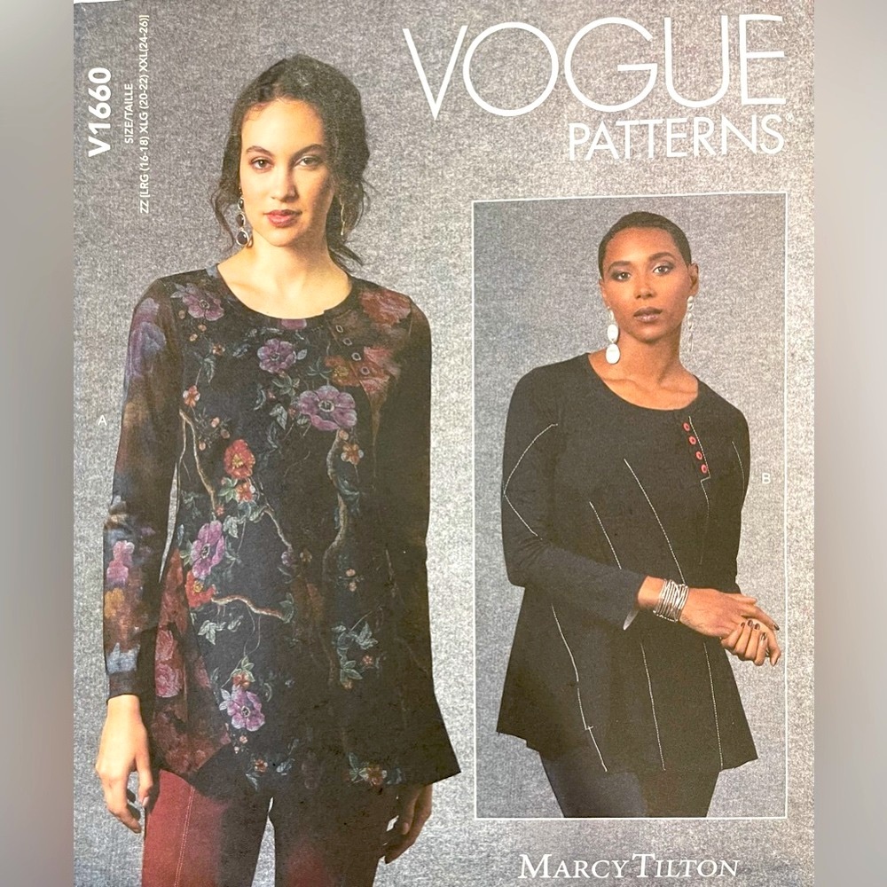 New Uncut Vogue Patterns V1660 Designer Marcy Tilton Misses’ Top Lg, XL, & XXL
